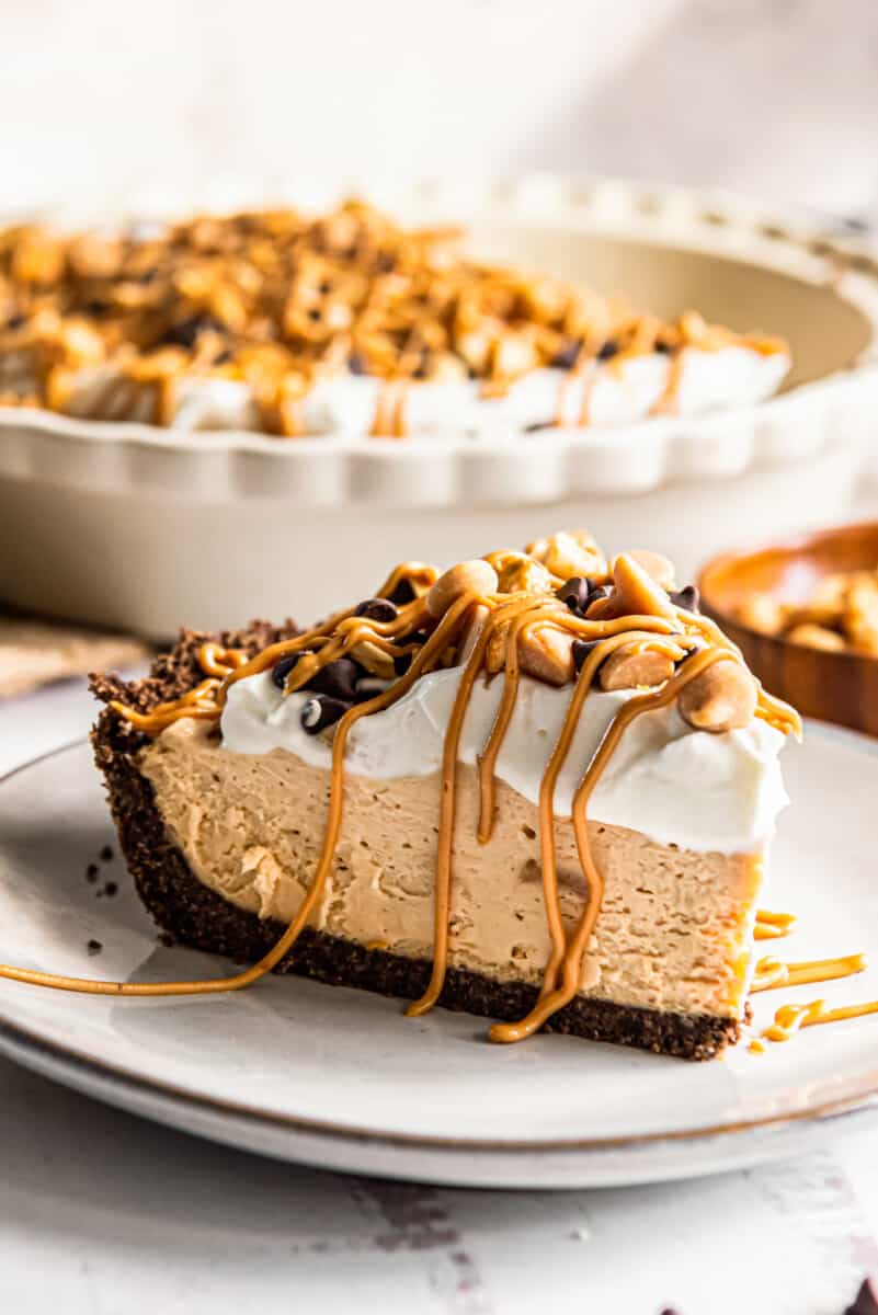 slice of peanut butter pie on a white plate