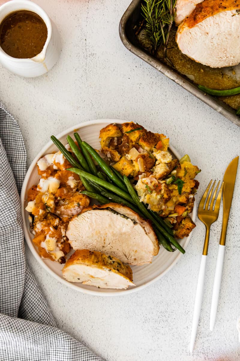 thanksgiving dinner on a white plate