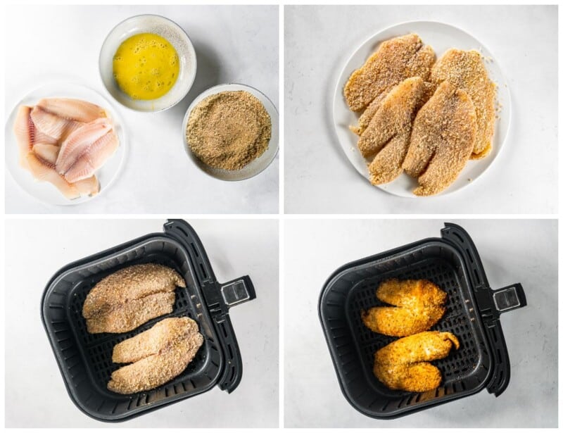 step by step photos for how to make air fryer breaded tilapia