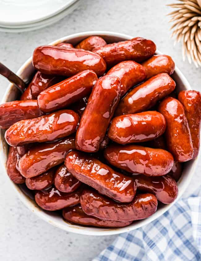 little smokies in a white bowl