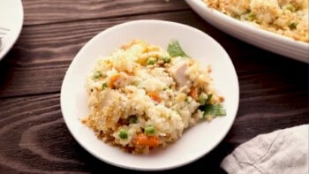 a small plate of leftover turkey casserole