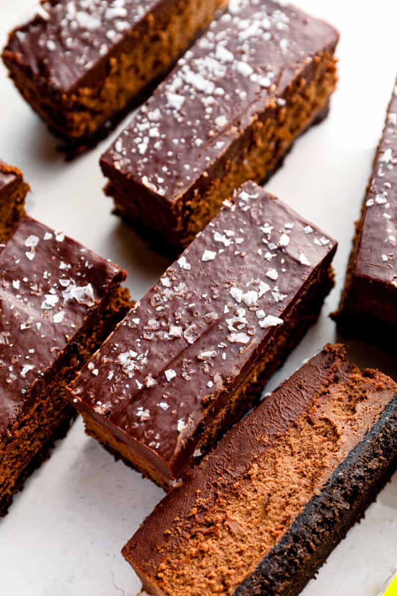 chocolate cheesecake bars topped with sea salt