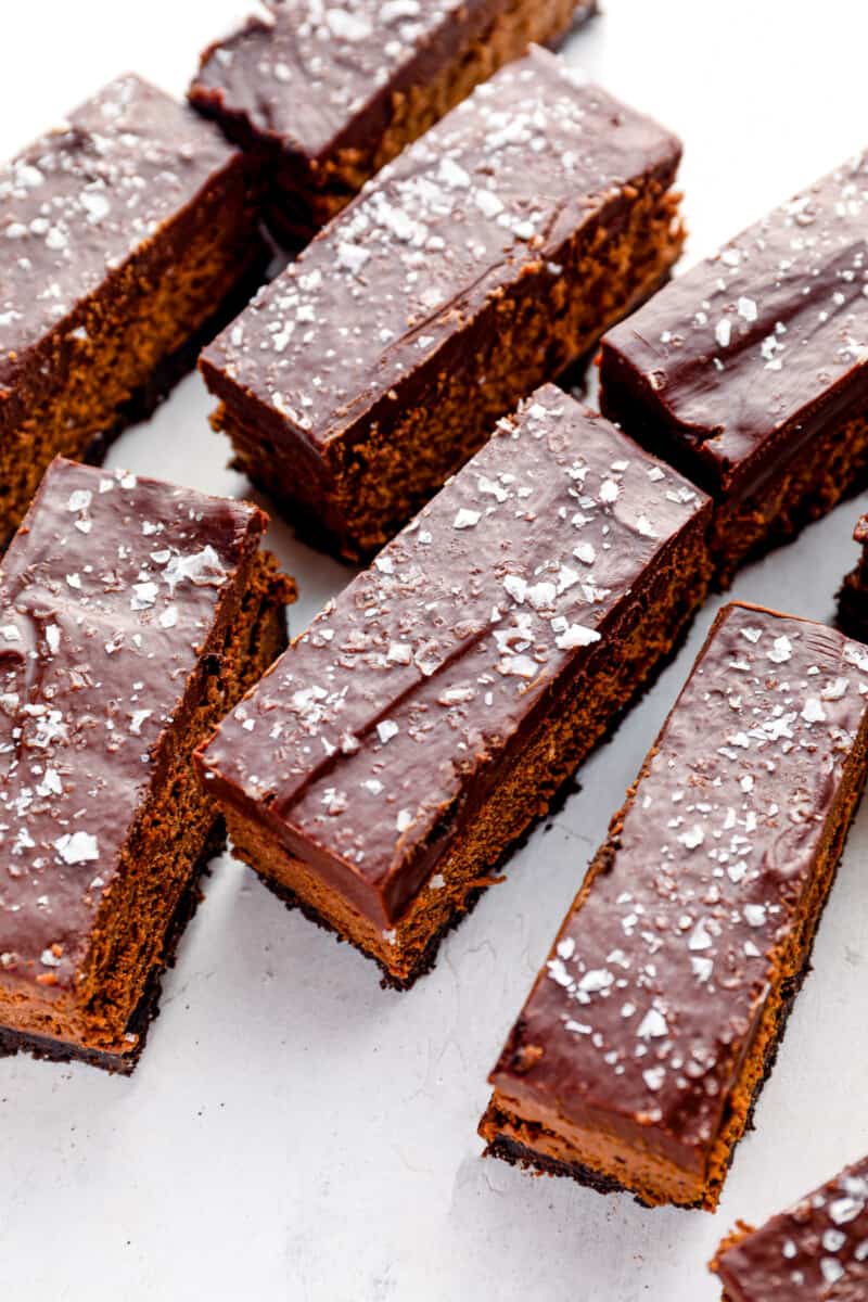 7 chocolate cheesecake bars topped with sea salt