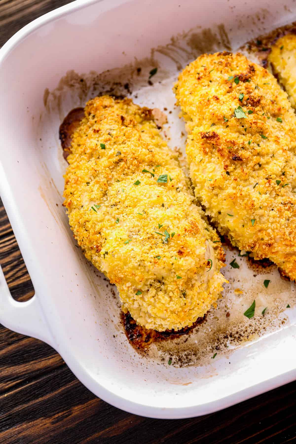 crispy ranch chicken in baking dish