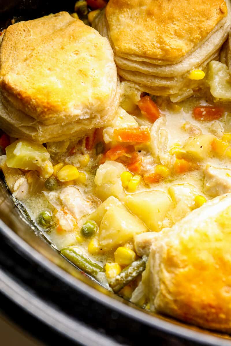 crockpot chicken pot pie in slow cooker