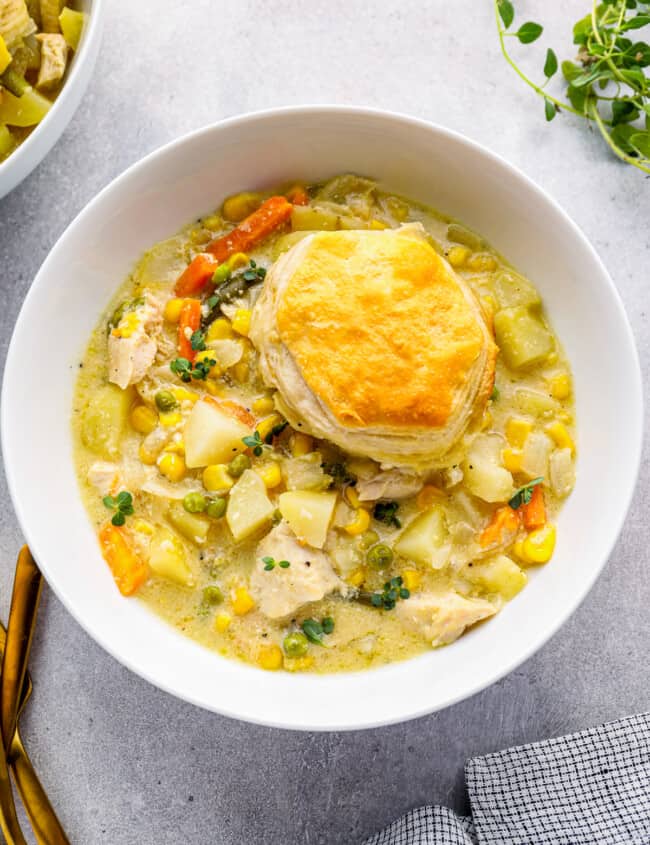 bowls of slow cooker chicken pot pie