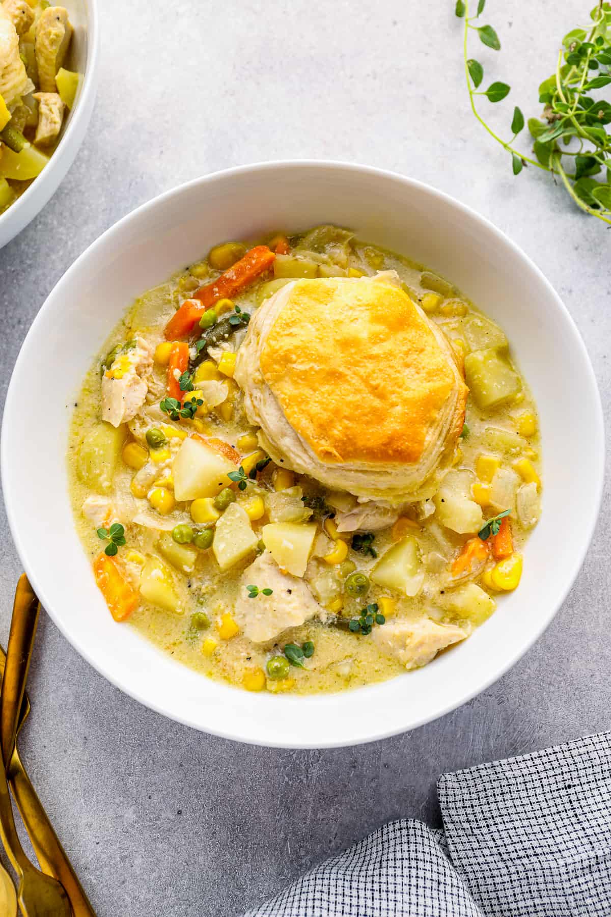 bowls of slow cooker chicken pot pie