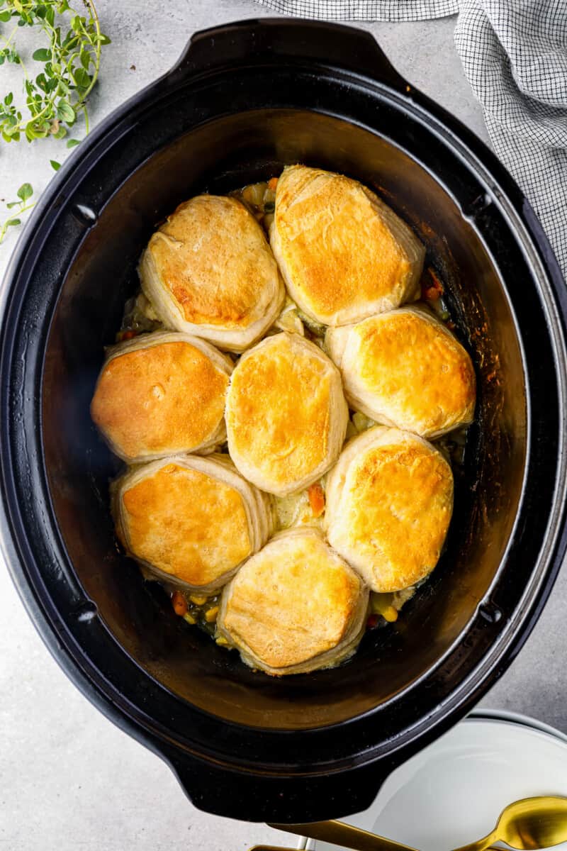 crockpot chicken pot pie in slow cooker