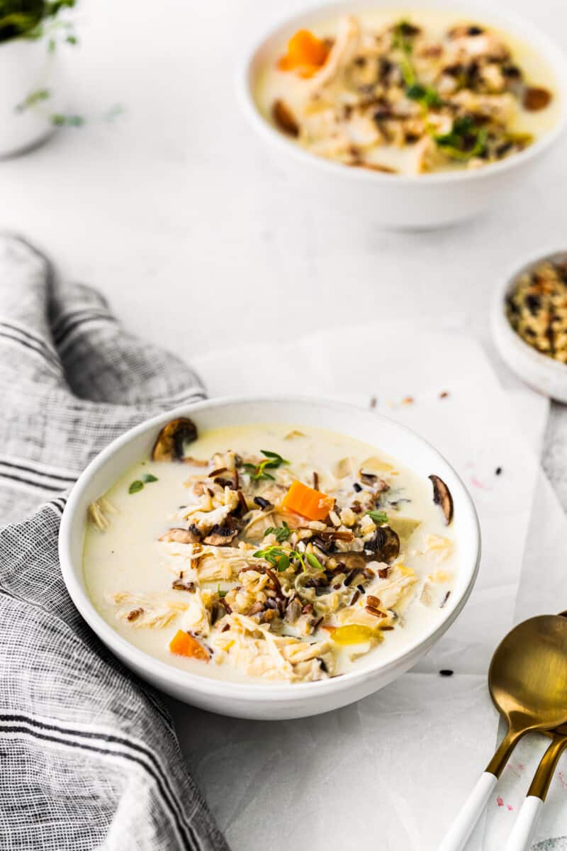 2 bowls of crockpot chicken wild rice soup