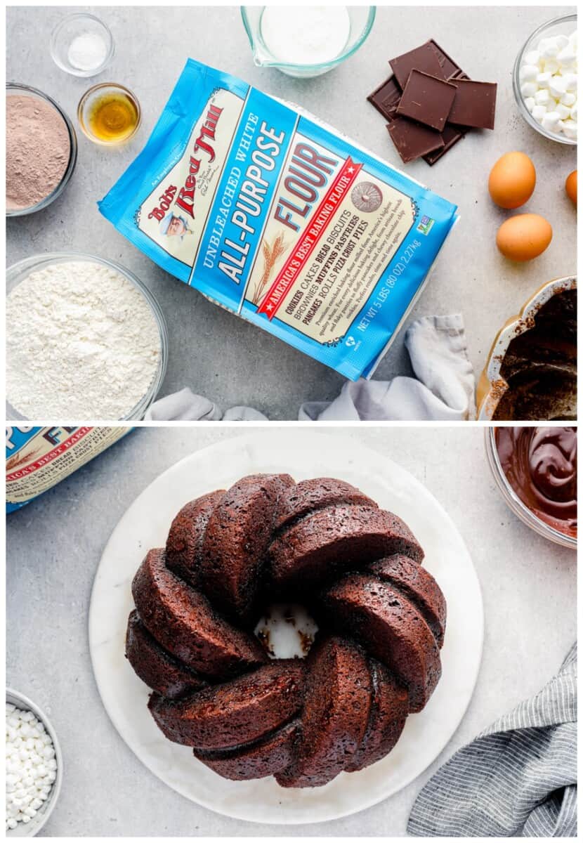 step by step photos for how to make hot chocolate bundt cake