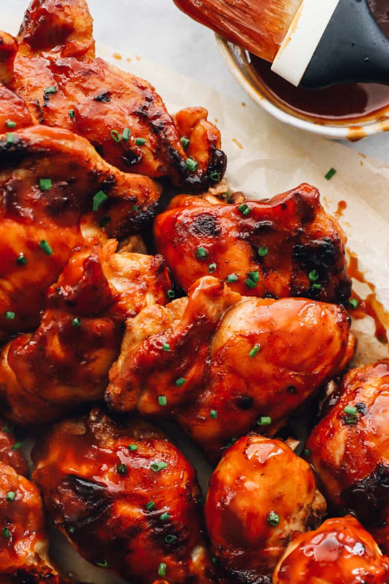 baked bbq chicken breasts, thighs, and drumsticks