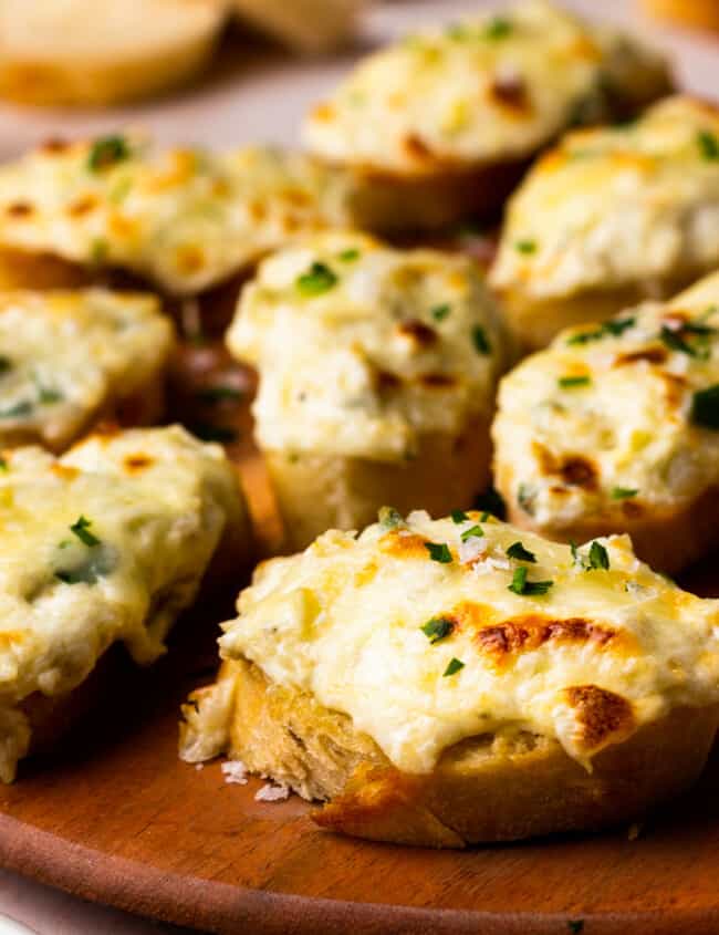 close up image of artichoke bruschetta