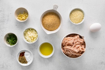 overhead view of ingredients for chicken parmesan meatballs.