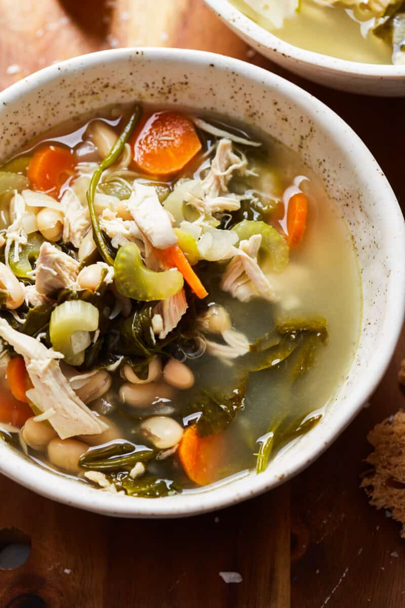 a bowl of tuscan chicken white bean soup