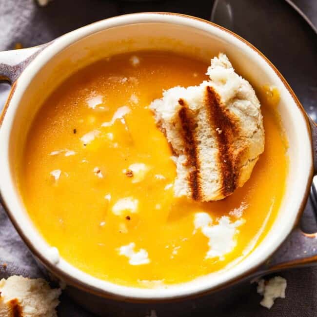 a bowl of beer cheese soup