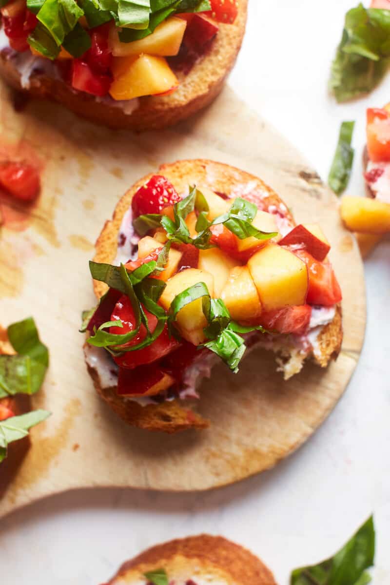 fruit bruschetta with a bite taken out