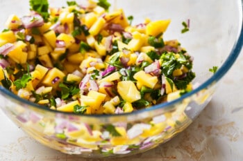 mango salsa in a glass bowl