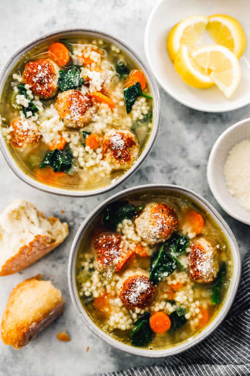 two bowls of italian wedding soup