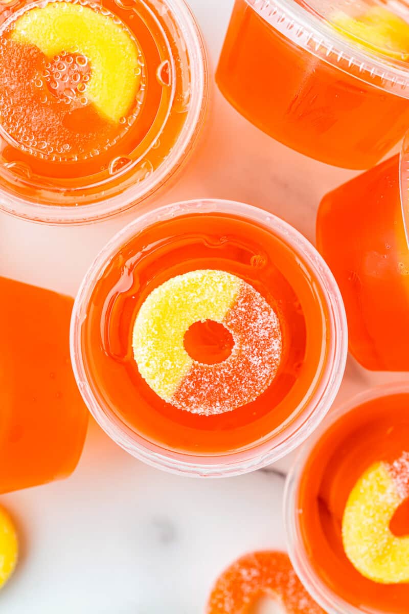 peach jello shots with peach rings.