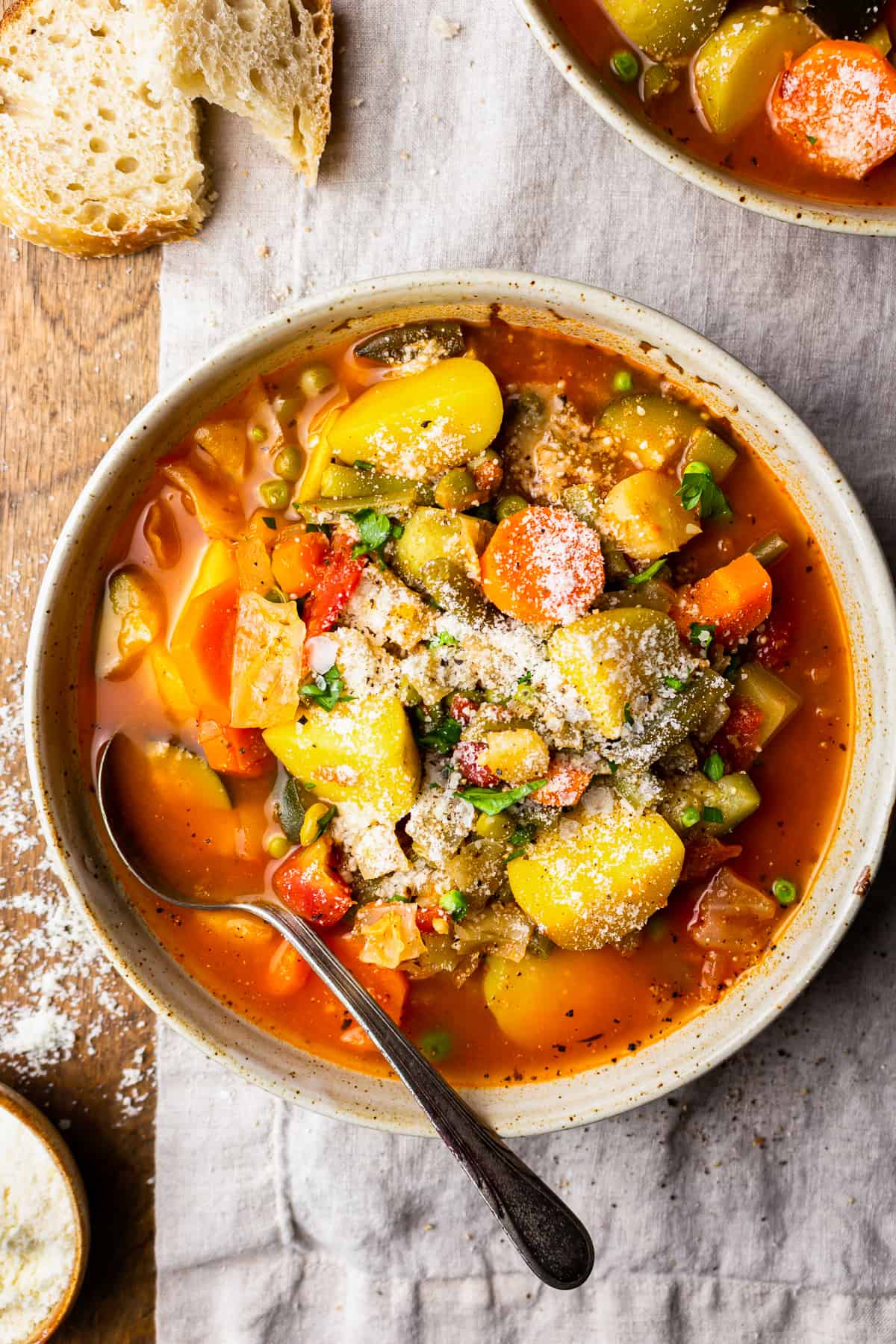 bowl of vegetable soup on a table