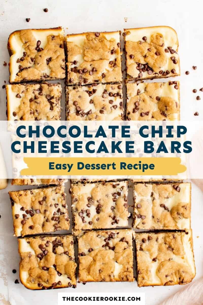 chocolate chip cheesecake bars pin