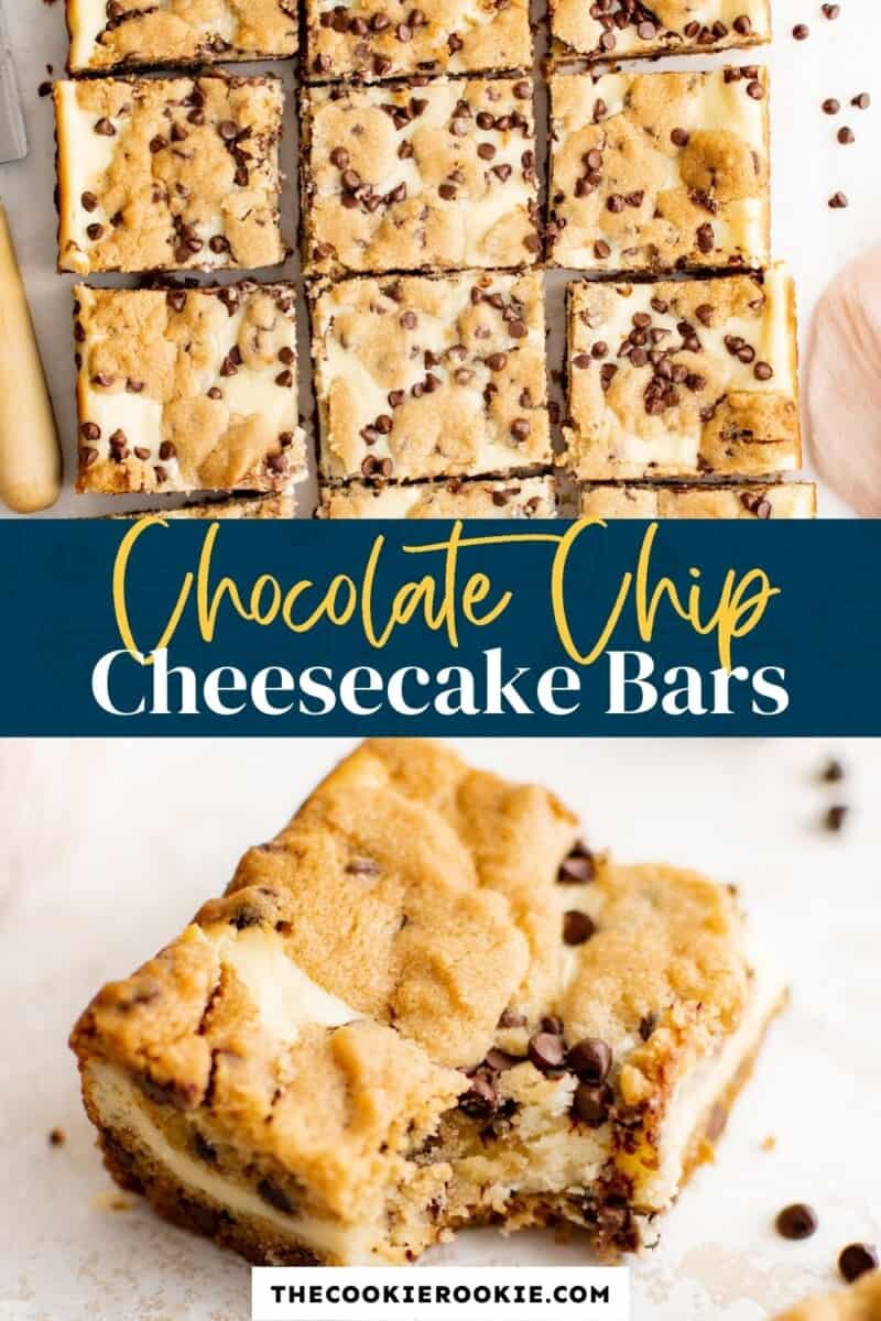 chocolate chip cheesecake bars pin