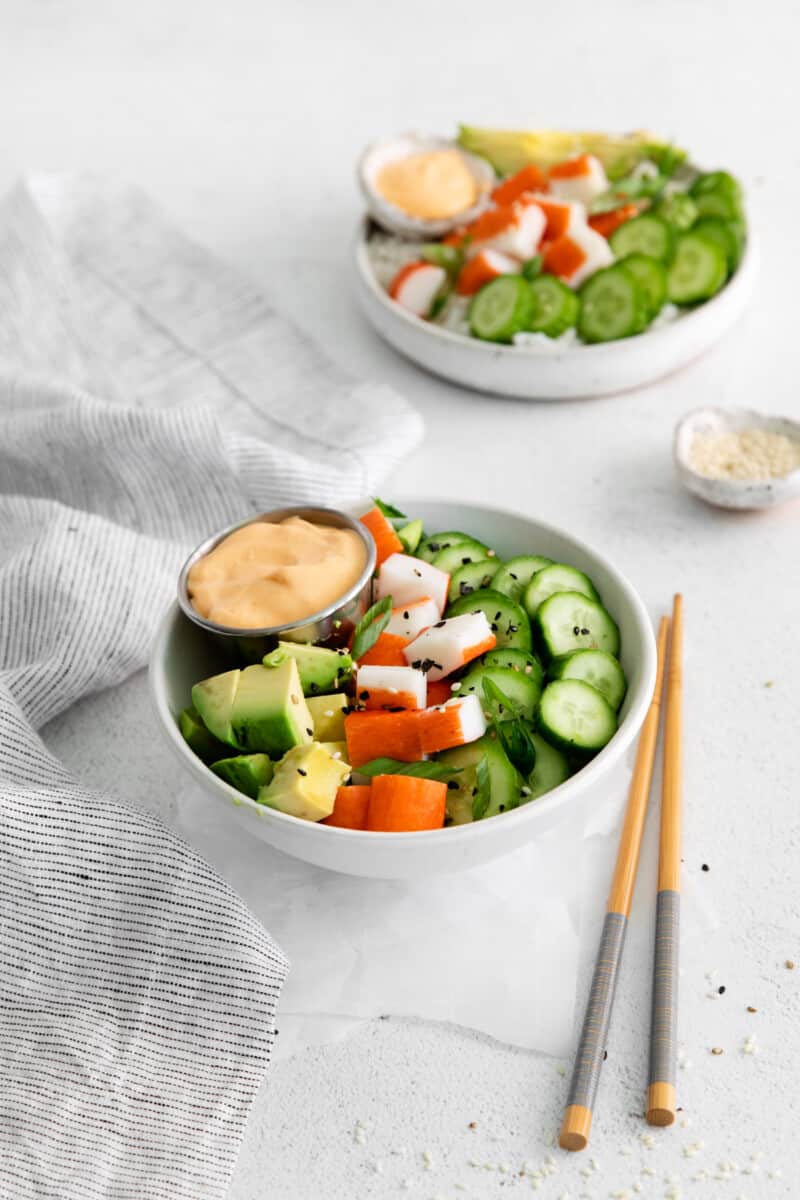 sushi bowls on a table