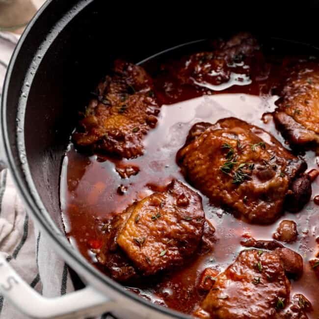 coq au vin in a large pot