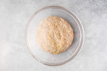 naan bread dough in a bowl covered with plastic wrap