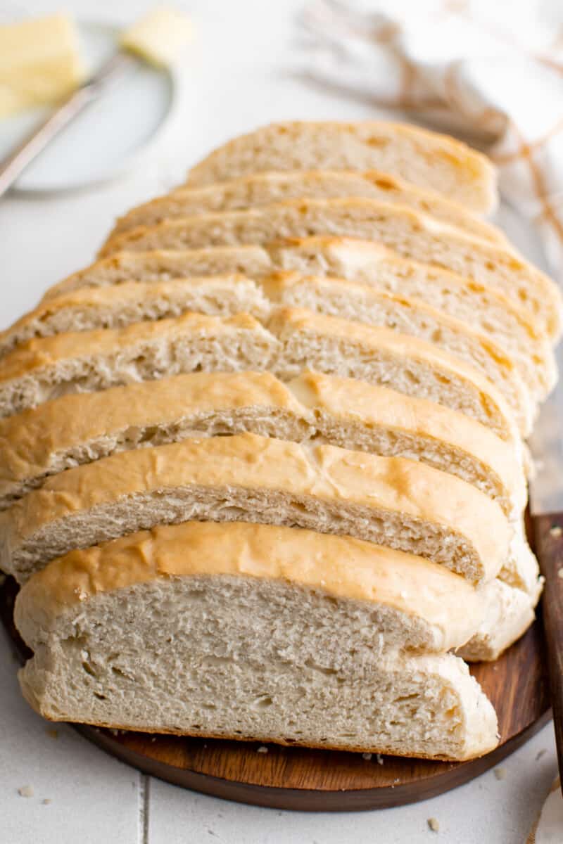 loaf of cast iron skillet bread cut into slices