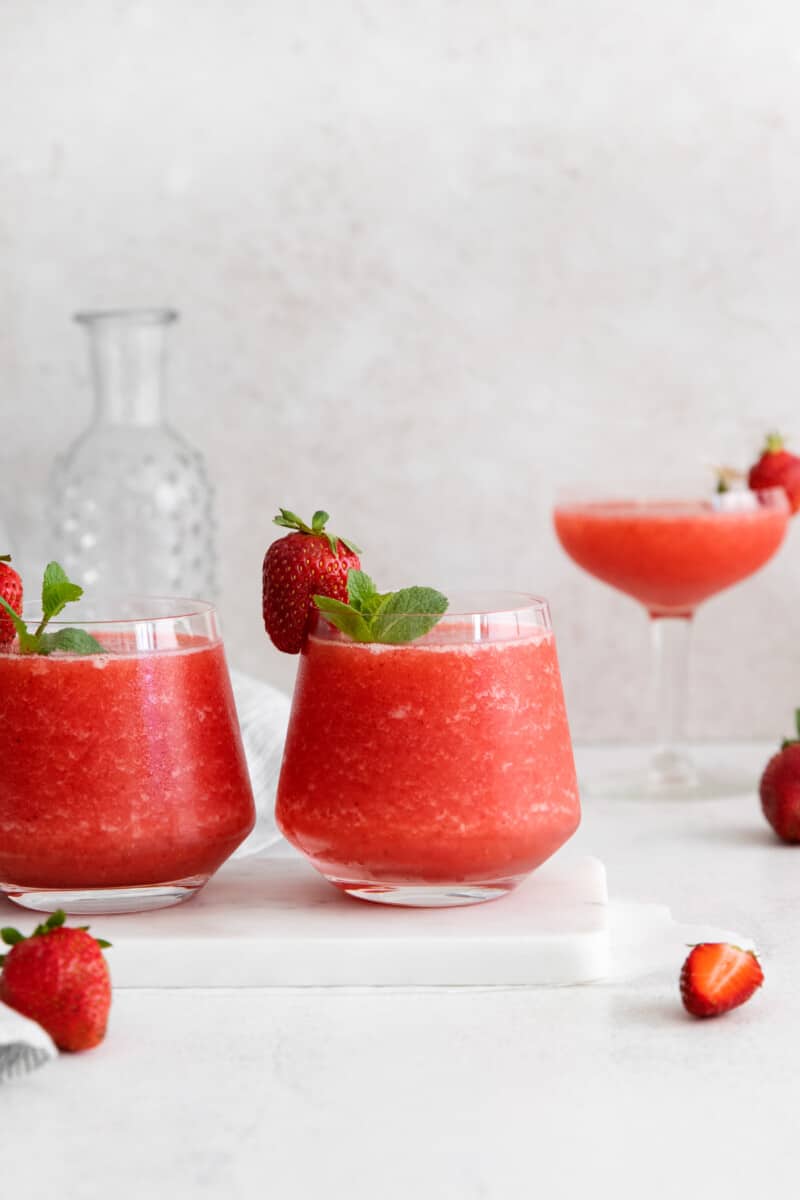 three glasses of strawberry frose