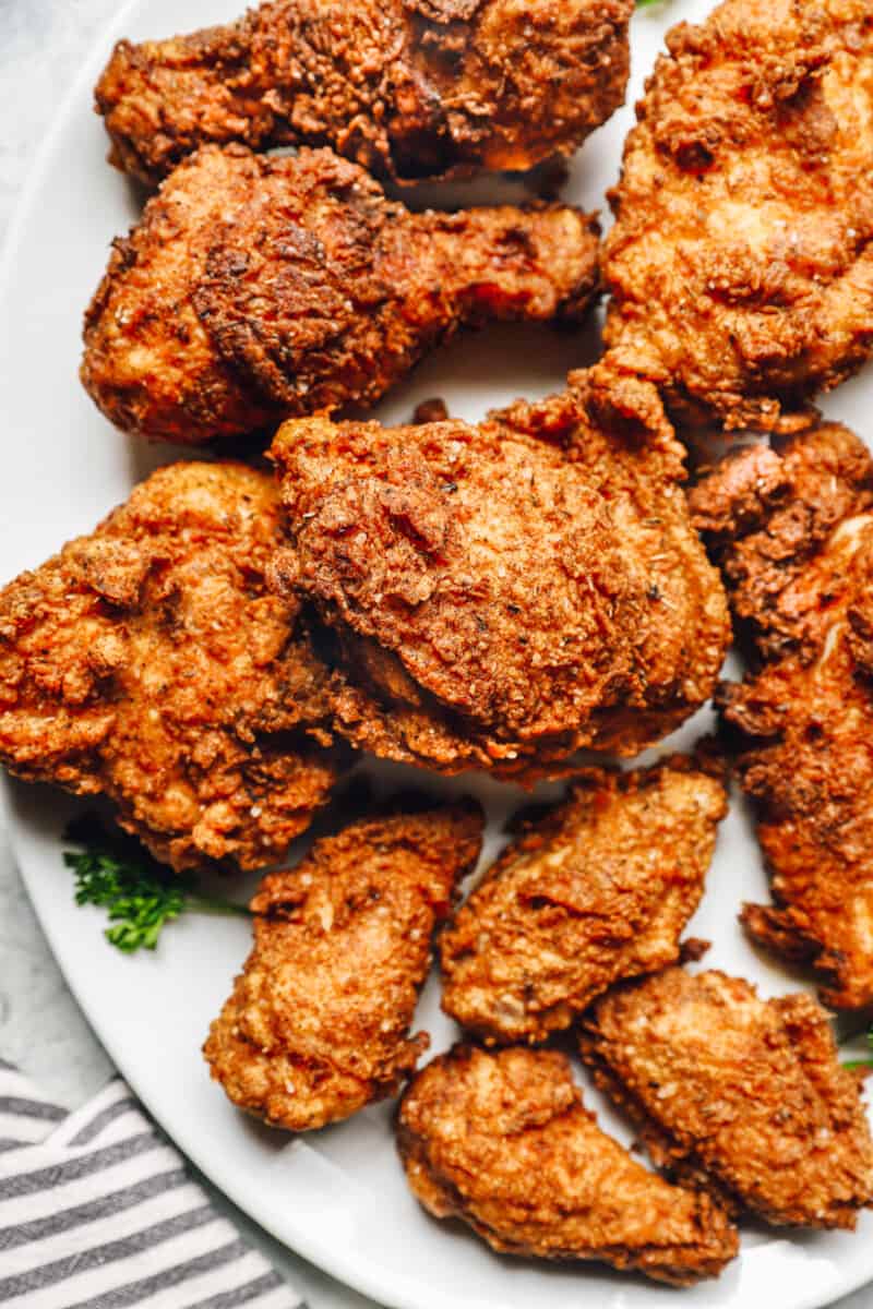 kentucky fried chicken on a white plate.