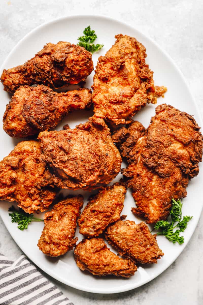 kentucky fried chicken on a white plate.