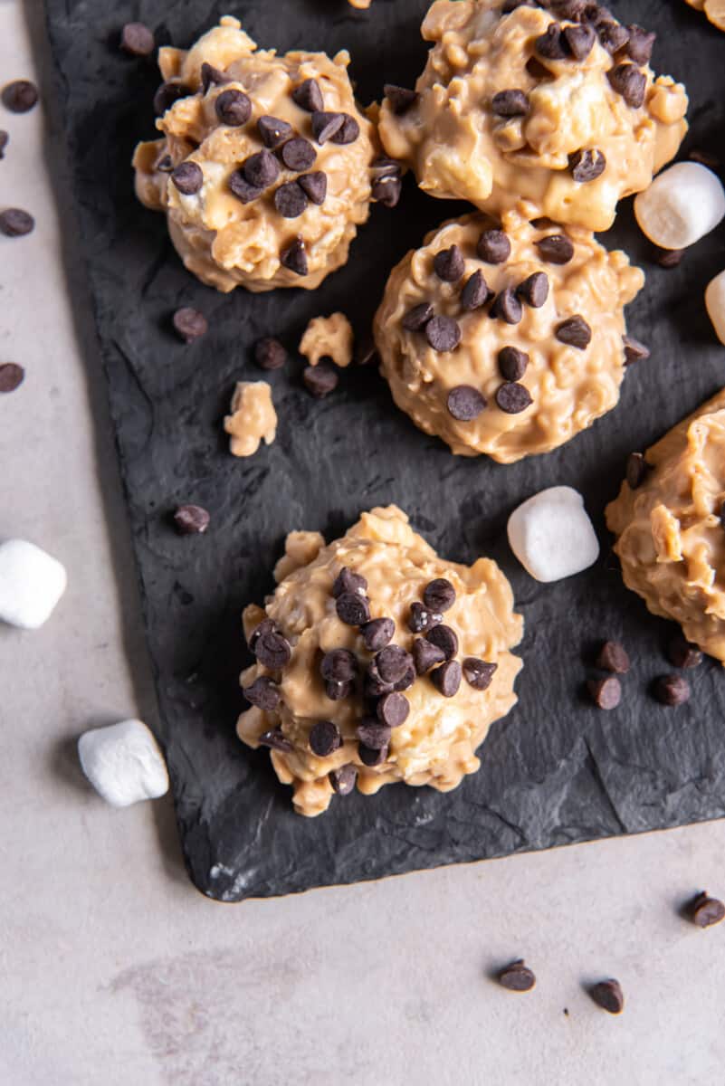 overhead view of a slate tray of avalanche cookies.