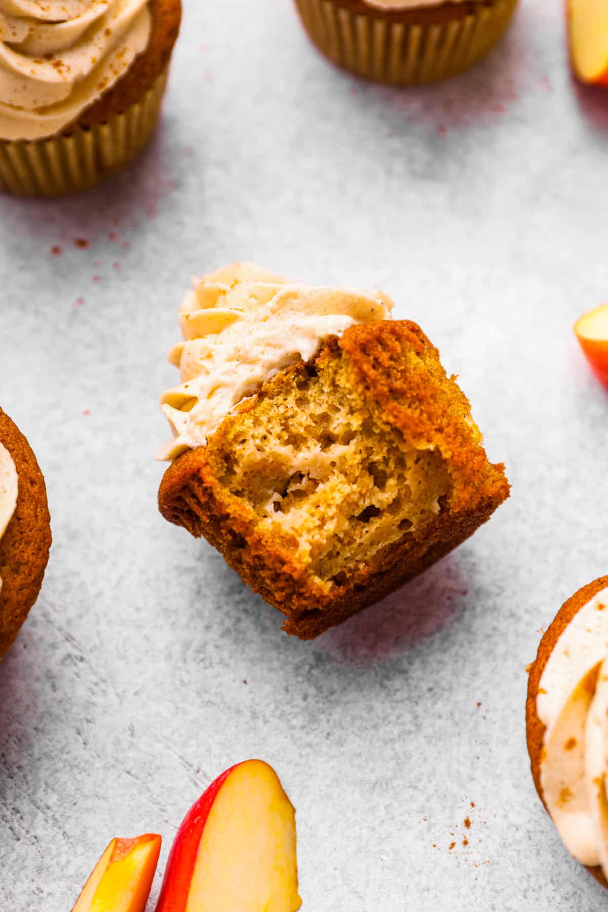 side view of a cupcake with a bite taken out of it