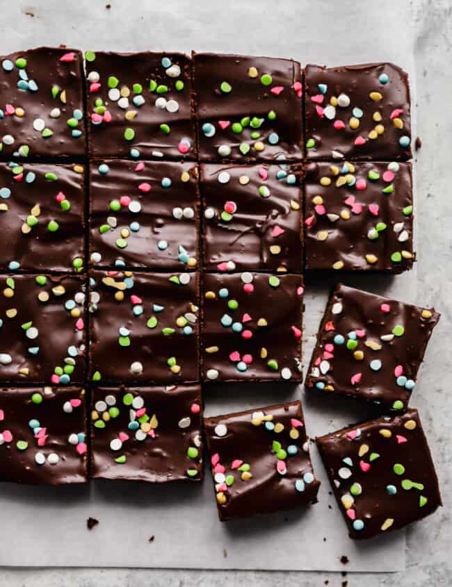 cosmic brownies on parchment paper.