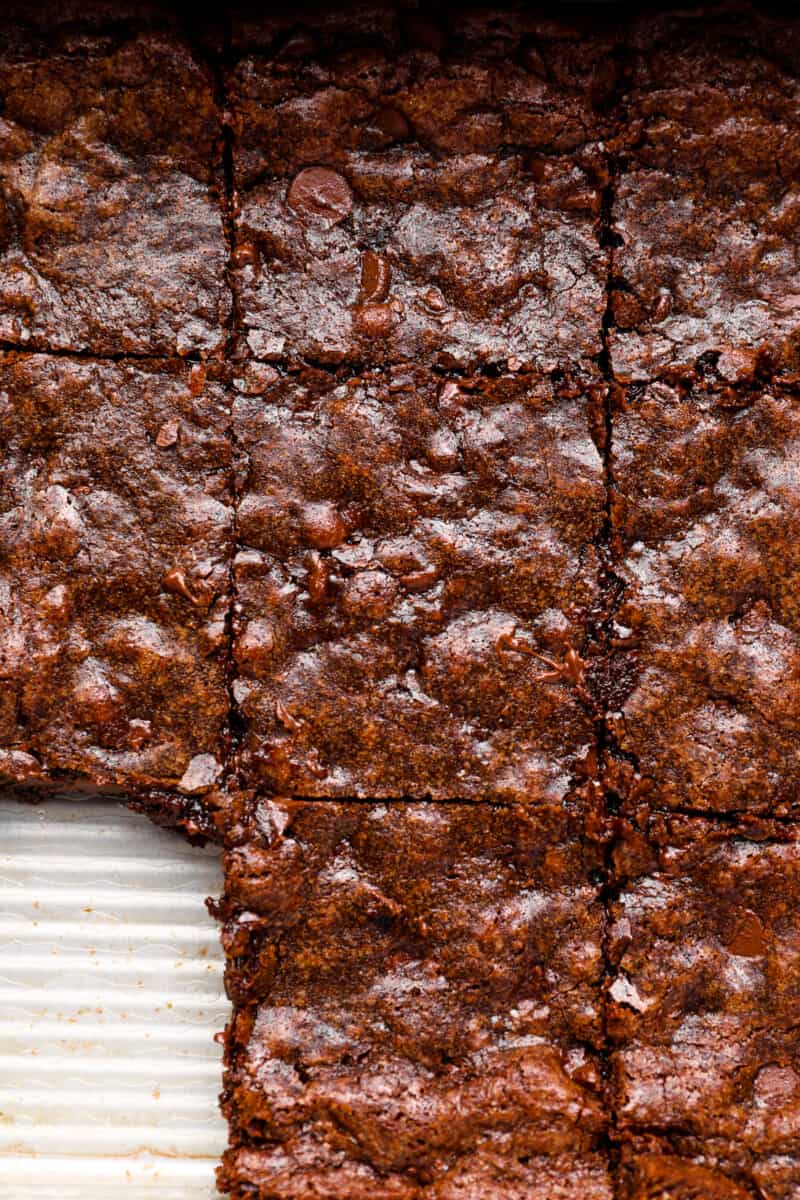 close up of a baking pan missing a brownie.