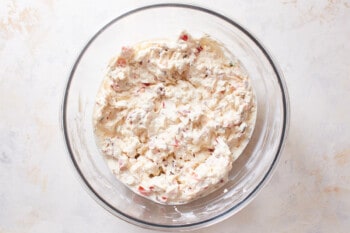 bacon feta dip in a mixing bowl