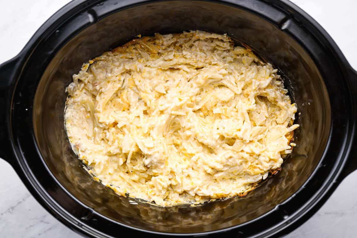 cheesy hashbrowns in a crockpot.