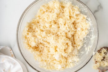 coconut macaroon mixture in a glass bowl.