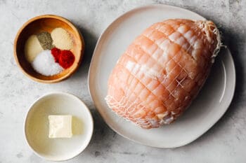 overhead view of ingredients for honey baked turkey breast.