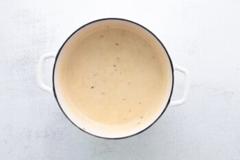 beer cheese soup in a dutch oven.