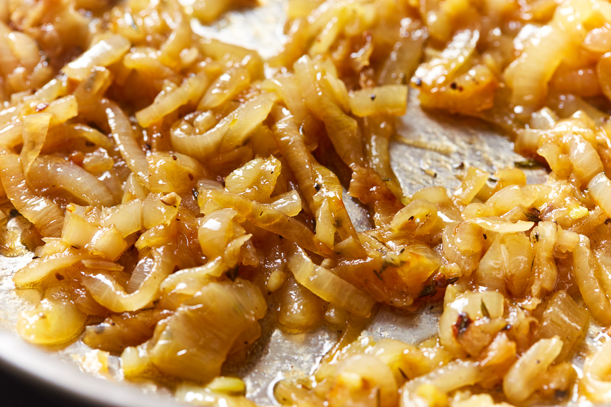 caramelized onions in a pan.