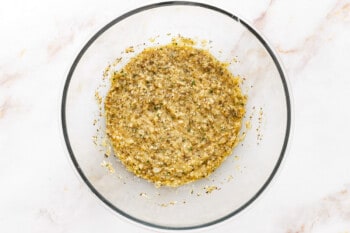 breadcrumbs mixture for mozzarella stuffed meatloaf in a glass bowl.