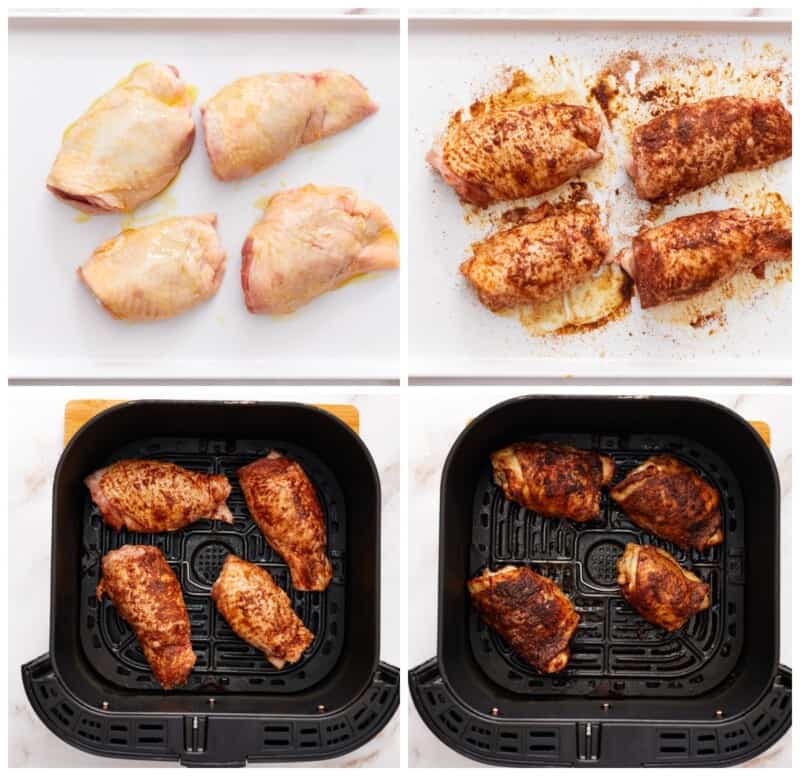 step by step photos for how to make air fryer chicken thighs.