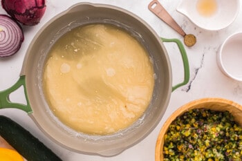 simple syrup added to flour mixture in a saucepan.