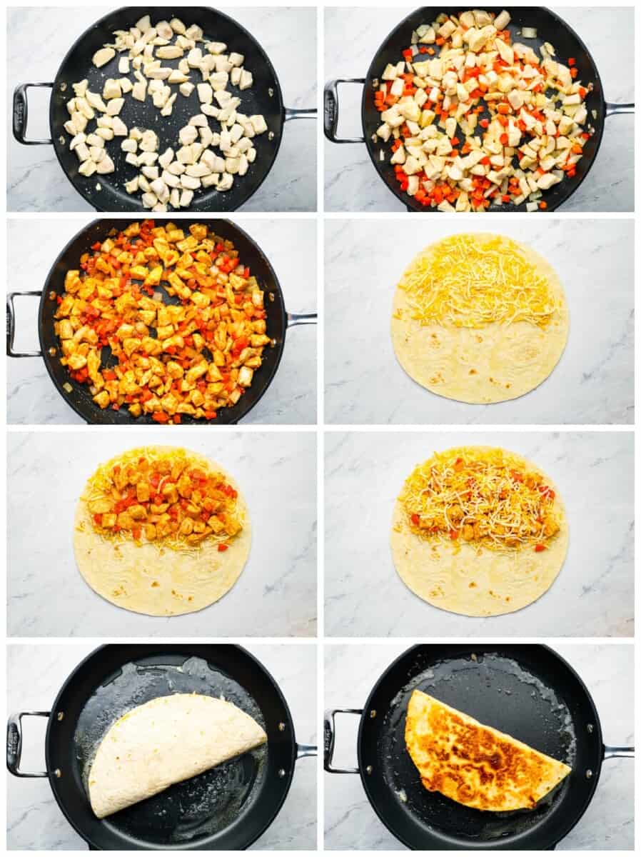 step by step photos for how to make chicken quesadillas.