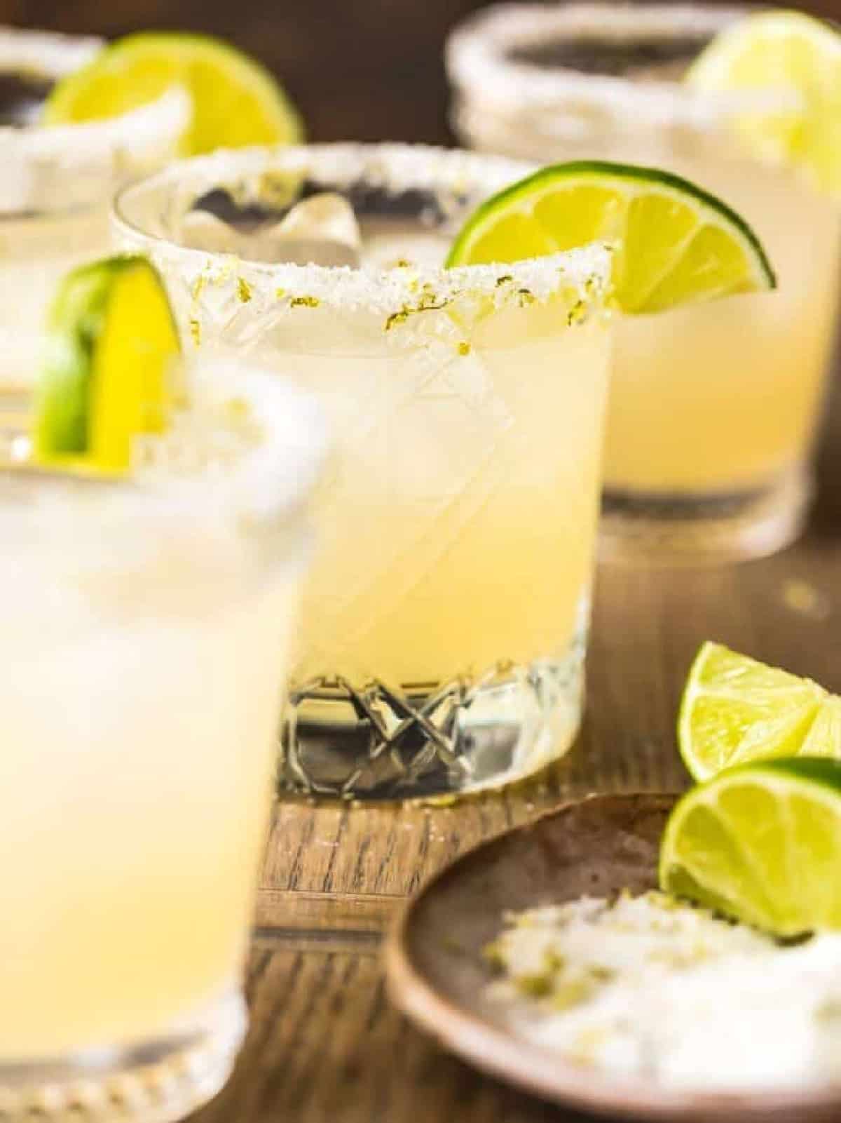 side image of margaritas with salt rim