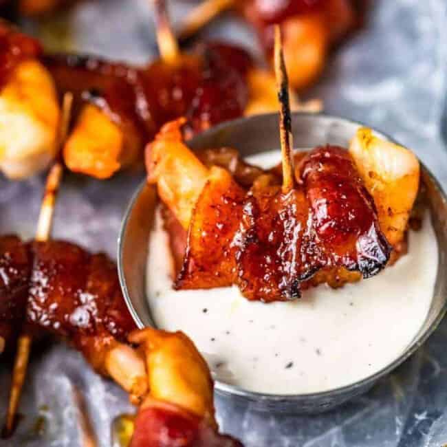 bacon wrapped shrimp dipped in ranch