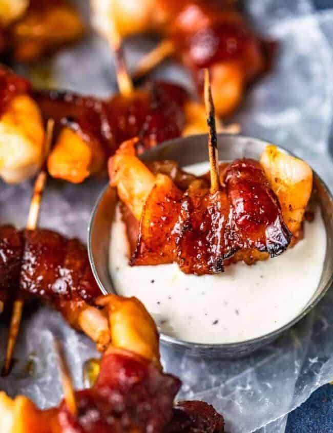 bacon wrapped shrimp dipped in ranch